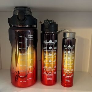 3pc Motivational Water Bottle Set Leakproof 64oz, 32oz, 12oz NEW